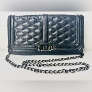 Rebecca Minkoff Black Quilted Love Crossbody Bag Chain Strap